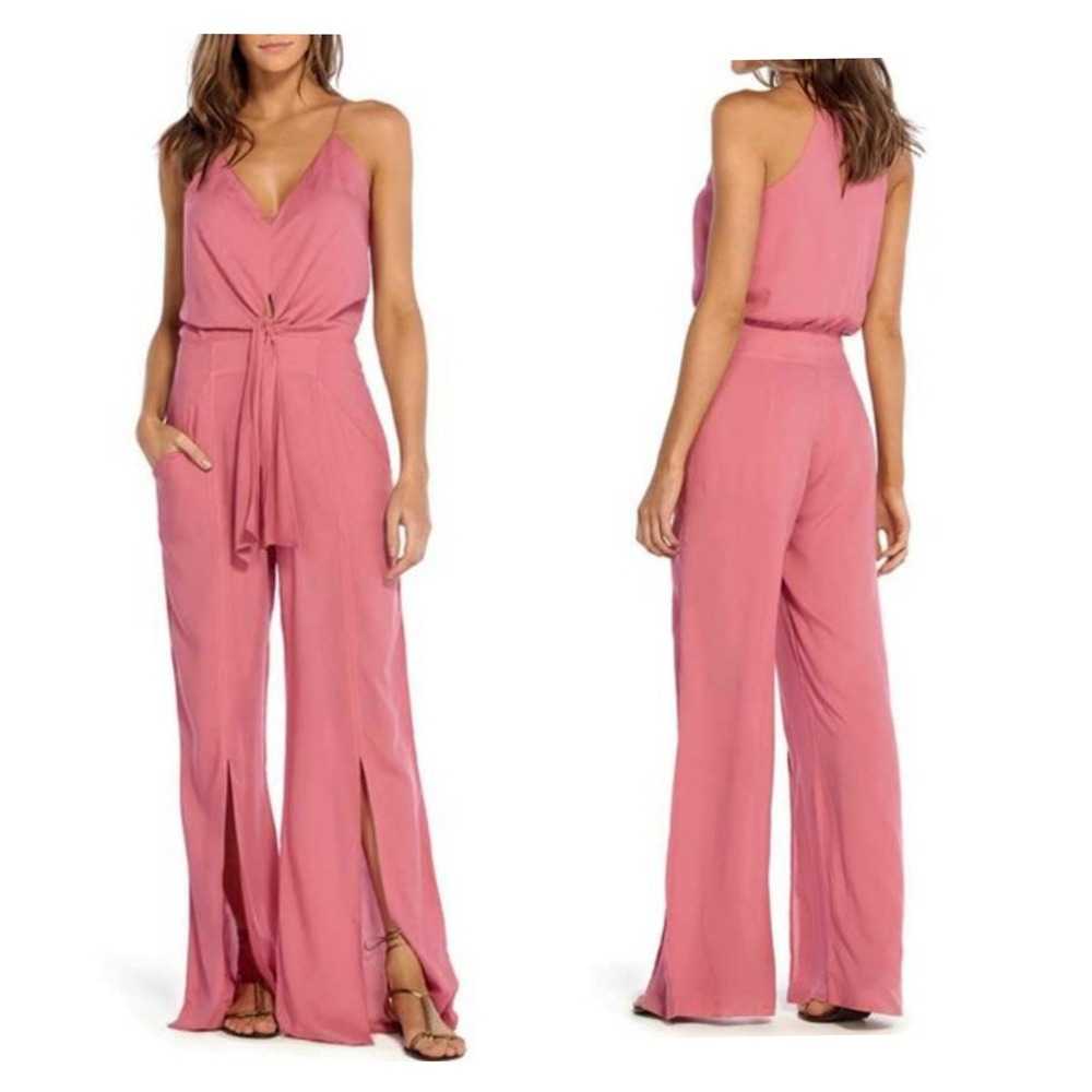 ViX Paula Hermanny Nora Solid Jumpsuit Pink Wide Leg Cover-Up Large